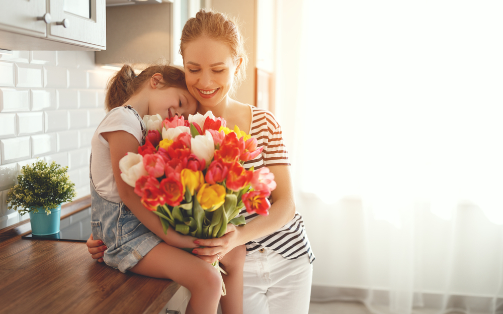 kadın, anne, çocuk, çiçek