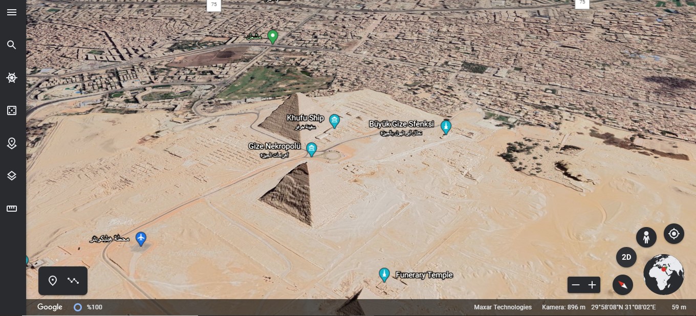 google, earth, gezi, mısır, keops, piramit, 3D