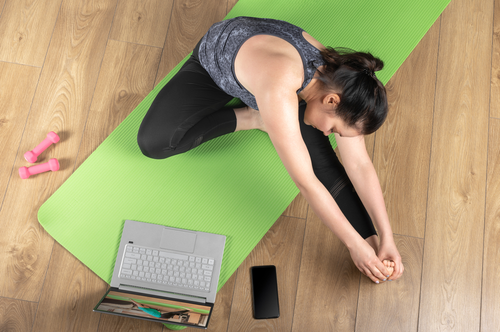 yoga, oda, erkek, bilgisayar, online