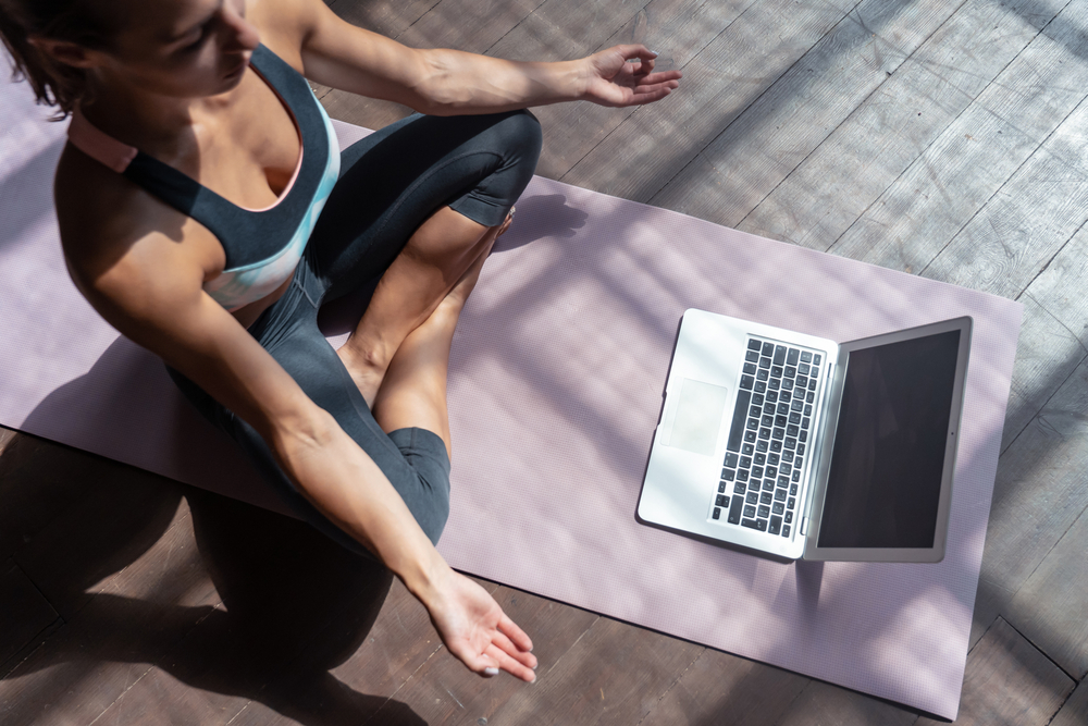 kadın, yoga, kalp, sağlık, bilgisayar, online, ev